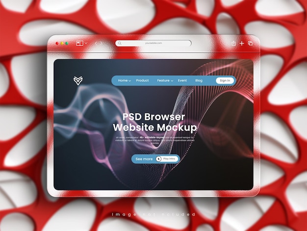 PSD psd-website-präsentations-browser-mockup mit glasmorphismus-schnittstelle