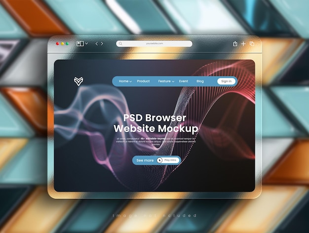 PSD psd-website-präsentations-browser-mockup mit glasmorphismus-schnittstelle