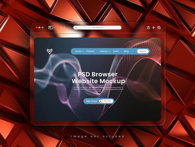 PSD psd-website-präsentations-browser-mockup mit glasmorphismus-schnittstelle