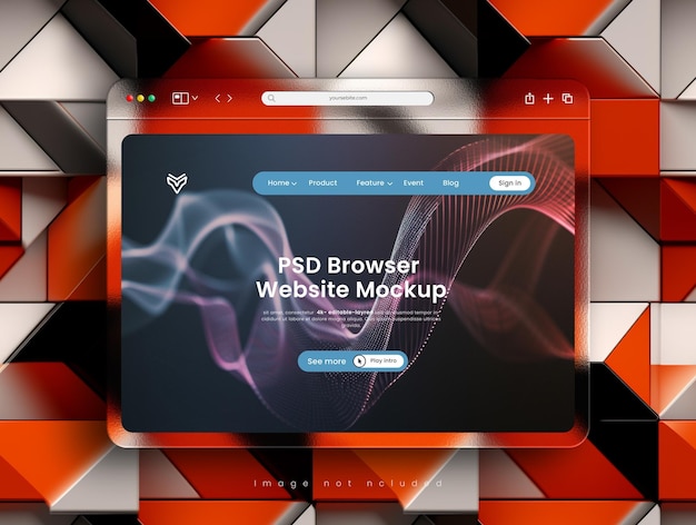 PSD-Website-Präsentations-Browser-Mockup mit Glasmorphismus-Schnittstelle