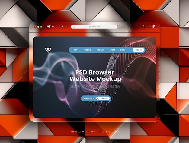 PSD psd-website-präsentations-browser-mockup mit glasmorphismus-schnittstelle