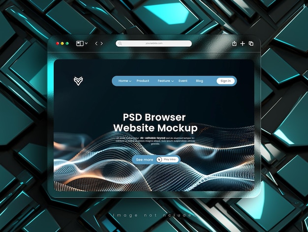 psd website presentation browser mockup with glass morphism interface