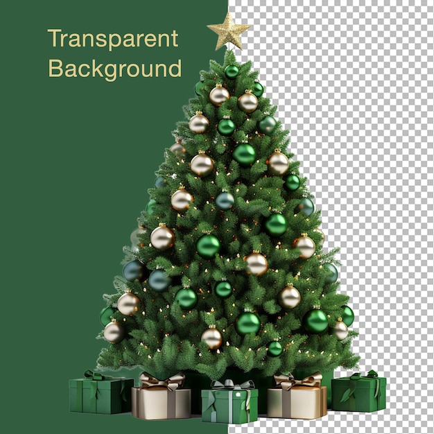 Psd-weihnachtsbaum mit dekorativem transparenten hintergrund