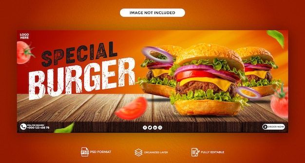 PSD psd werbebanner für köstliche burger und facebook-cover-vorlage