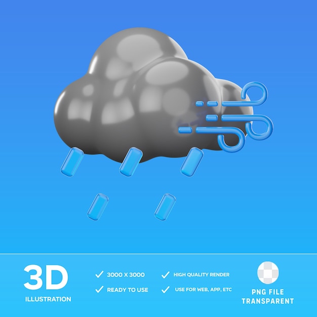 PSD windy rain 3D Illustration