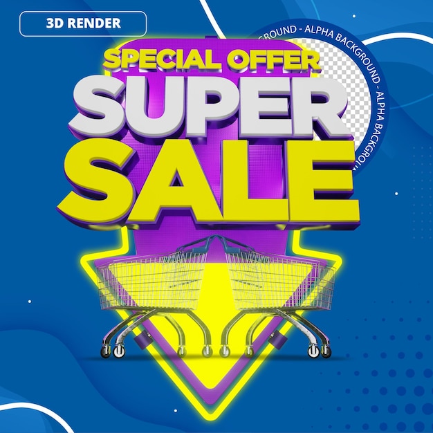 Psdoffre Spéciale Bannière De Promotion Super Vente Rendu 3d Devant Violet Jaune