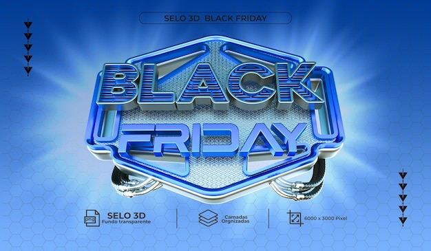 PSD psdselo 3d black friday azul realista para vendas de final de ano