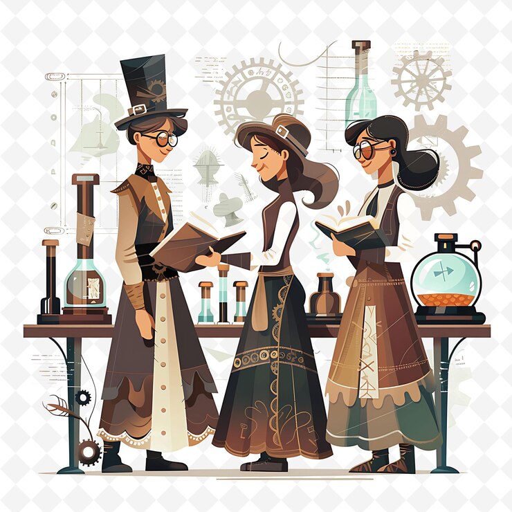 PSD los psicometristas leyendo historias de objetos el diseño es steampunk ilustración plana arte temático del festival