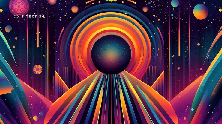 PSD psychedelic cosmic landscape with vibrant colors and geometric shapes
