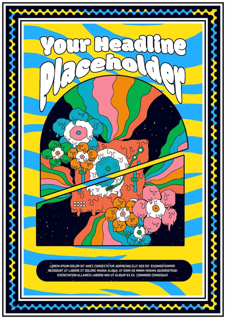 PSD psychedelic poster event with grime art ilustration