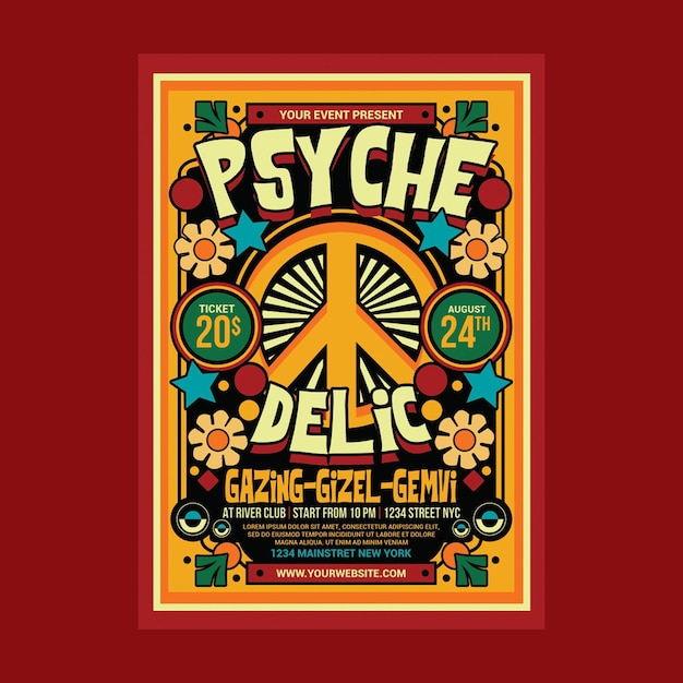 Psychedelischer musik-flyer