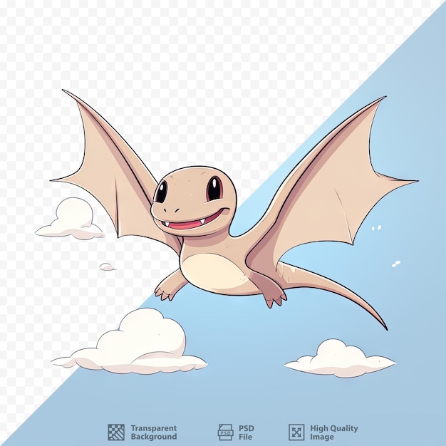 PSD pterodáctilo de dibujos animados con vuelo adorable