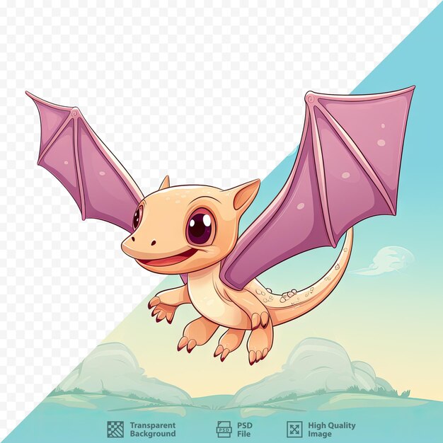 PSD pterodáctilo de dibujos animados con vuelo adorable