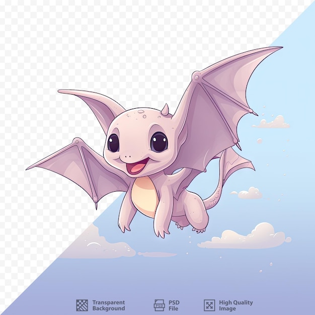 PSD pterodáctilo de dibujos animados con vuelo adorable