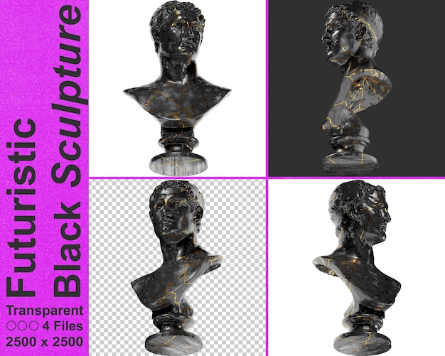 Ptolomeo ii filadelfo antigua grecia 3d busto digital en mármol negro y oro