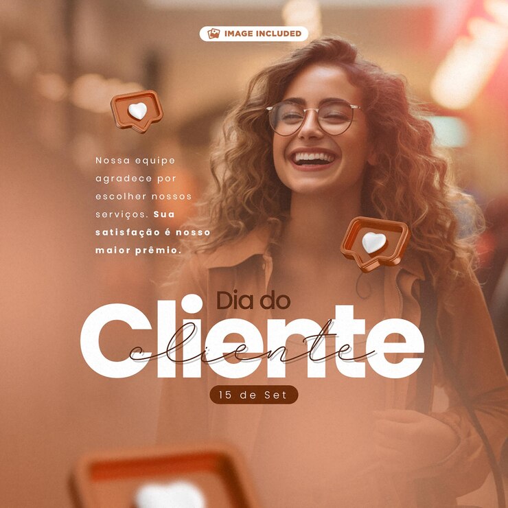 PSD pubblica il giorno del cliente sui social media in portoghese rendering 3d per la campagna di marketing in brasile
