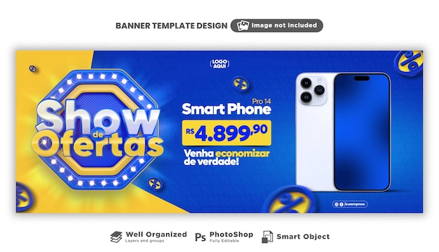 Pubblica le offerte di banner sui social media mostrate nel rendering 3d portoghese per il marketing brasiliano