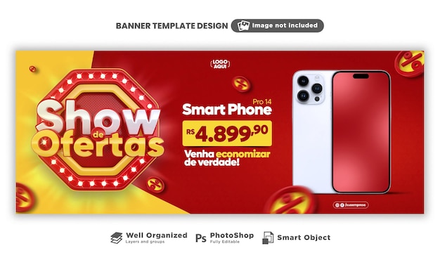 Pubblica le offerte di banner sui social media mostrate nel rendering 3d portoghese per il marketing brasiliano