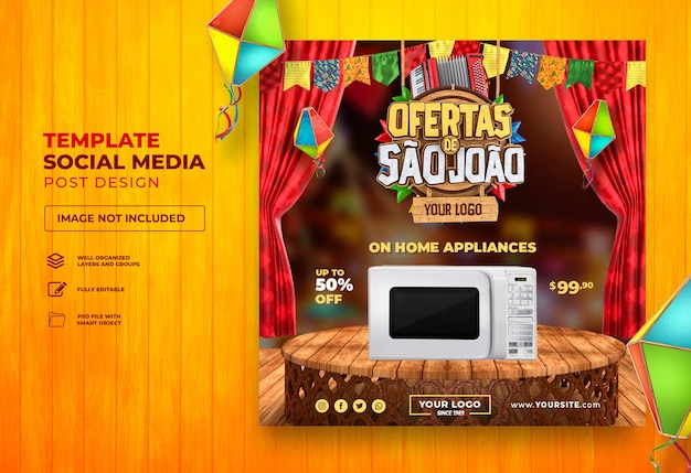 Pubblica offerte sui social media Sao Joao 3d render Brasile festa junina