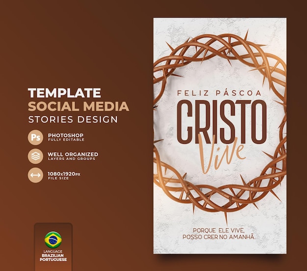 Pubblica sui social media una buona pasqua per il cristianesimo nel rendering 3d portoghese