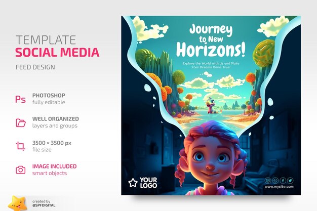 Pubblica un banner sui social media Journey to New Horizons modello per il tuo design