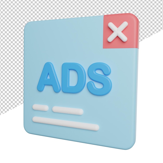 Pubblicità Web Browser vista laterale 3d rendering icona illustrazione su sfondo trasparente