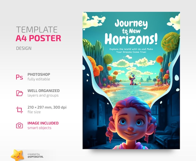 Publica un banner en las redes sociales con la plantilla de viaje a nuevos horizontes para tu diseño