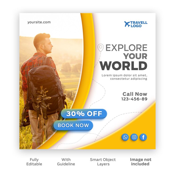 Publicação da marca Explore World para um PSD gratuito editável no Instagram