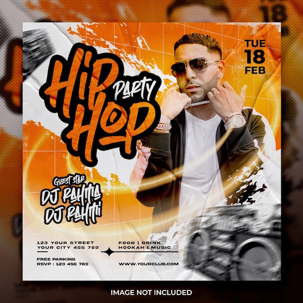Publicação de mídia social de panfleto de música de hiphop de festa de clube dj