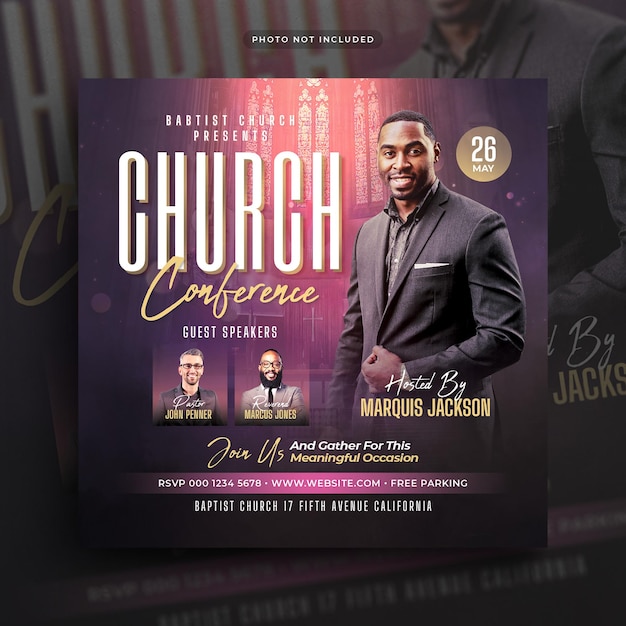 Publicação de mídia social do panfleto da conferência da igreja e banner da web do instagram