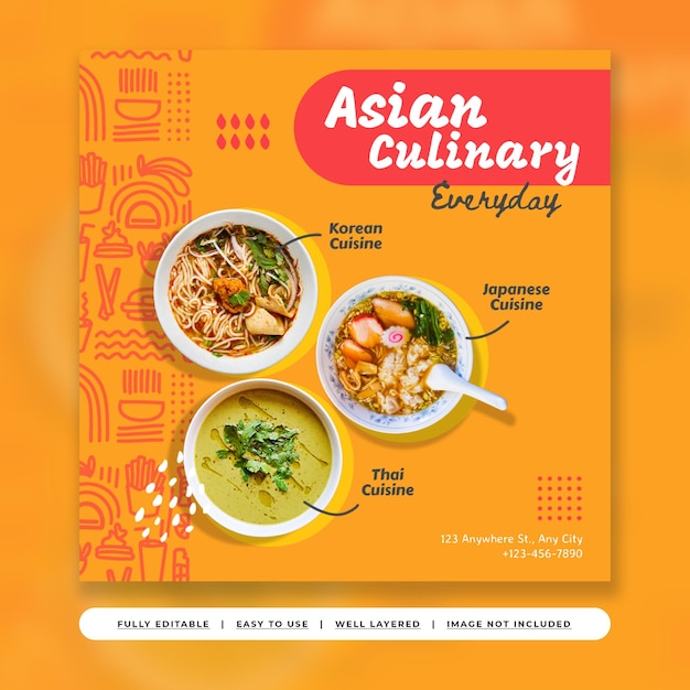 Publicação do Instagram de promoção de catering de comida de padrão abstrato colorido