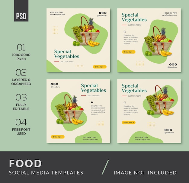 PSD publicación y banner de instagram de redes sociales de alimentos vegetales