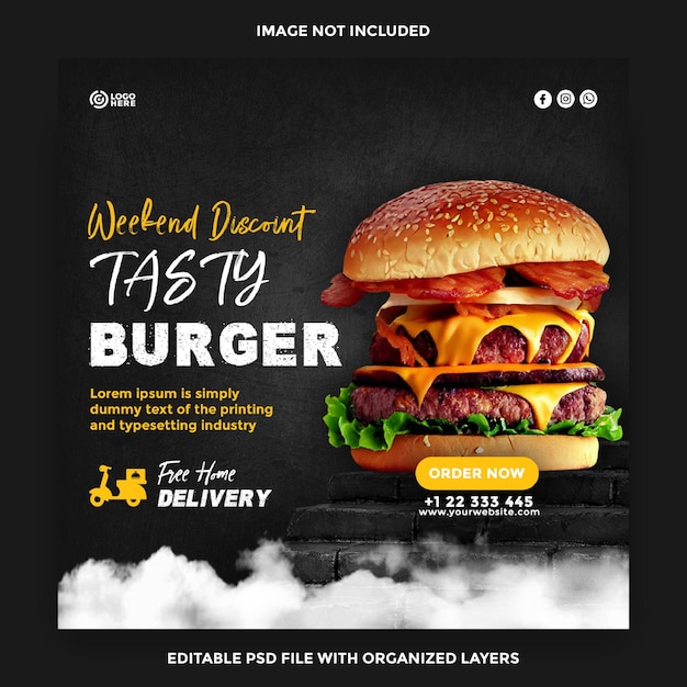 PSD publicación de banner de plantilla de redes sociales de venta de hamburguesas
