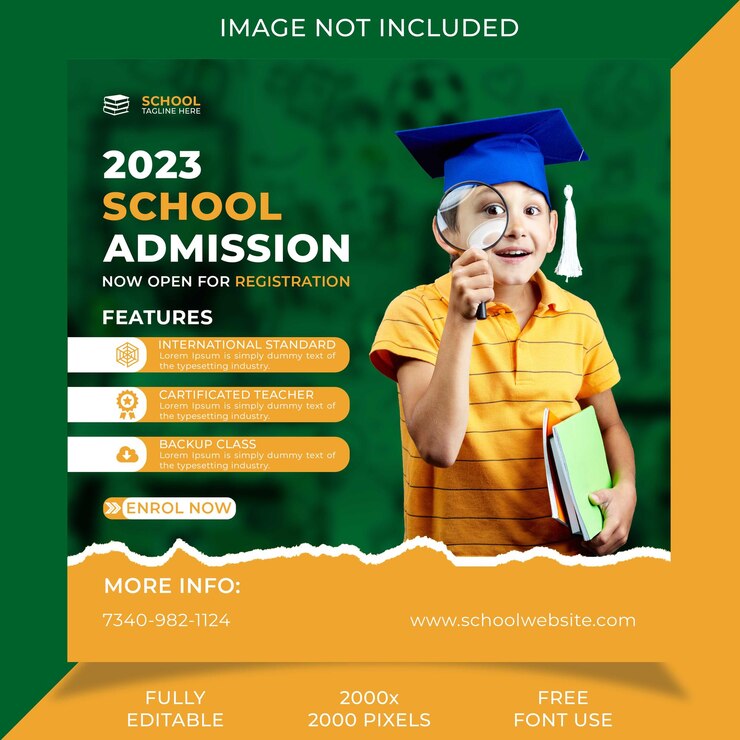 PSD publicación de banner de redes sociales de admisión a la escuela