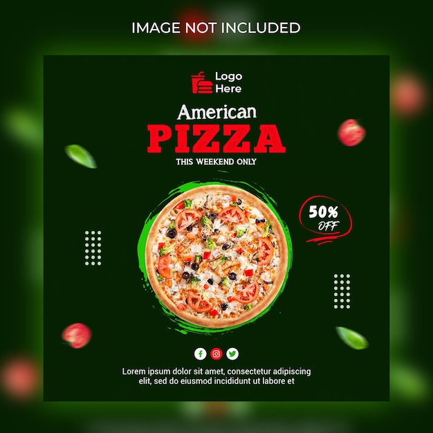 Publicación cuadrada de redes sociales de pizza americana