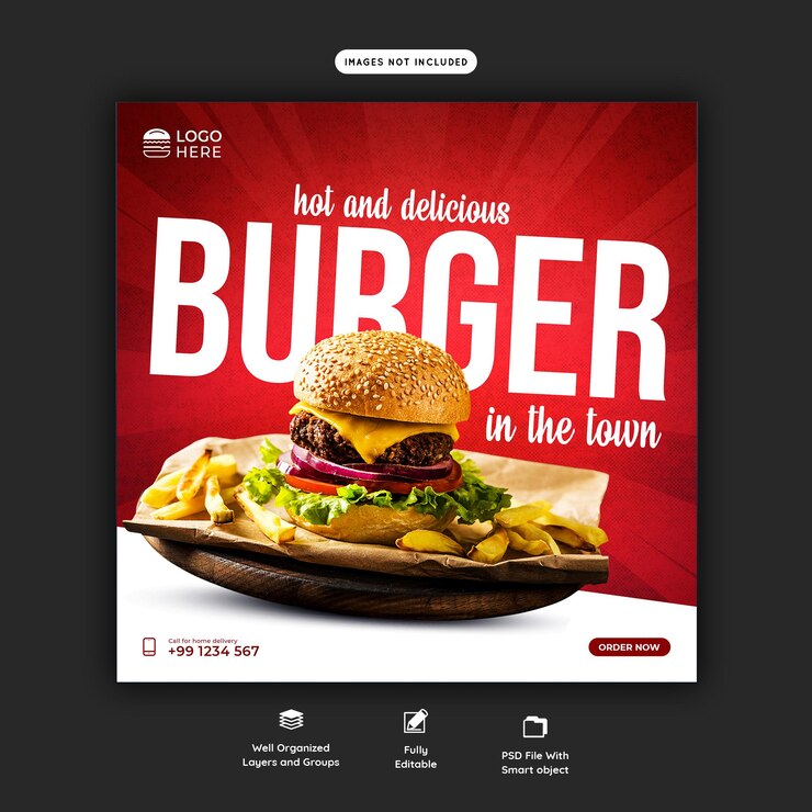 PSD publicación de delicious burger en las redes sociales