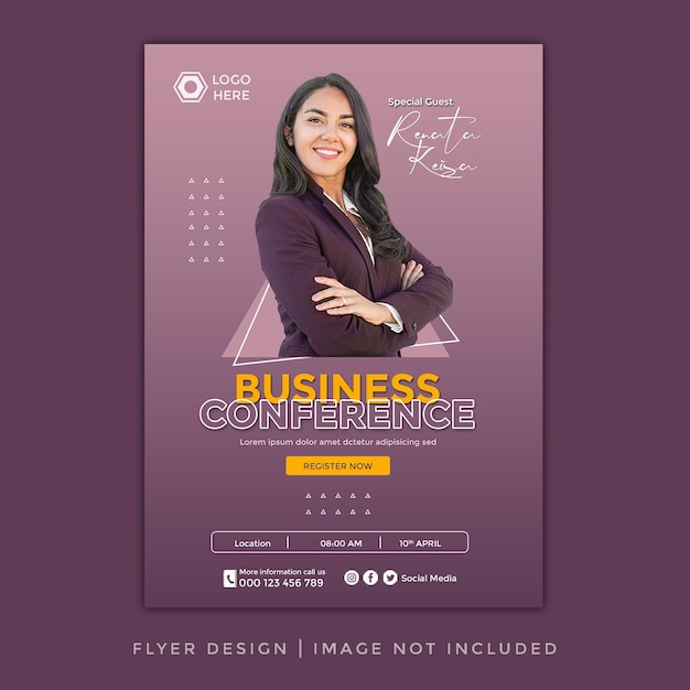 PSD publicación de diseño de plantilla de conferencia de negocios webiner flyer púrpura