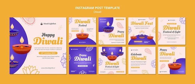 PSD publicación de instagram de celebración de diwali de diseño plano