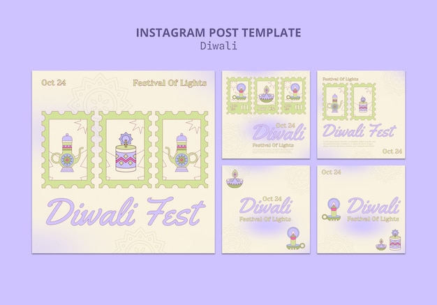 PSD publicación de instagram feliz diwali de diseño plano