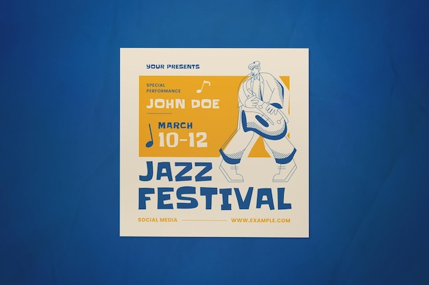 Publicación de instagram del festival de jazz de diseño plano amarillo