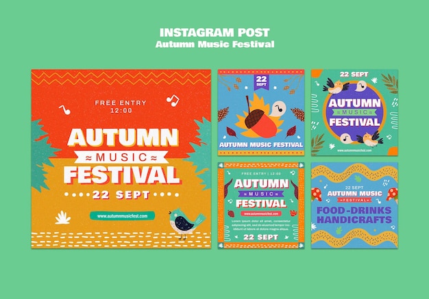 PSD publicación de instagram del festival de otoño de diseño plano