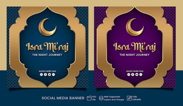 PSD publicación de instagram isra miraj, diseño de conjunto islámico de publicación en redes sociales editable