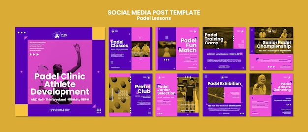 Publicación de instagram de lecciones de pádel de diseño plano