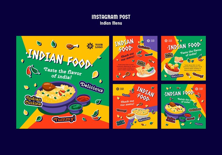 Publicación de instagram de menú indio colorido