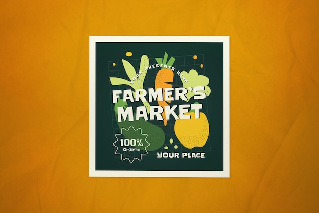 Publicación de Instagram del mercado de granjeros dibujado a mano naranja