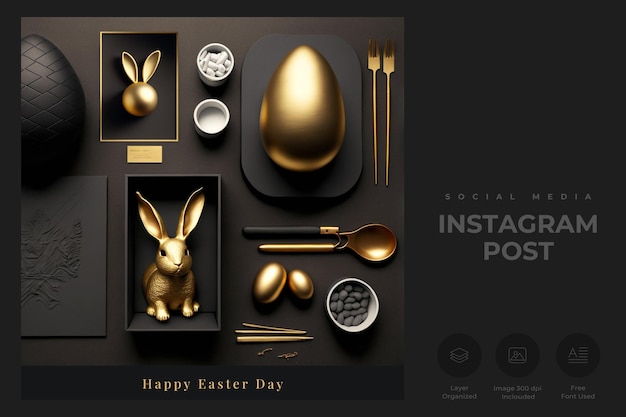 PSD publicación de instagram de pascua con un collage de artículos de pascua