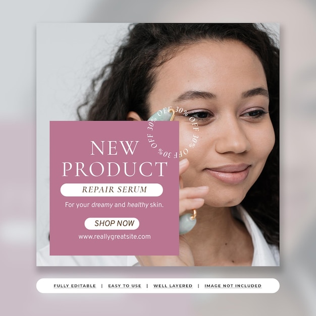 PSD publicación de instagram de producto de cuidado de la piel de belleza minimalista crema baya