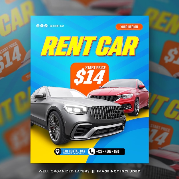 Publicación de instagram de promoción de alquiler de autos