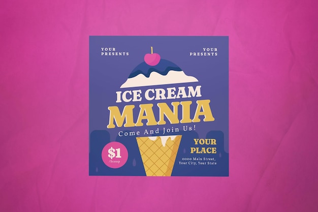 PSD publicación de instagram de promoción de helado de diseño plano