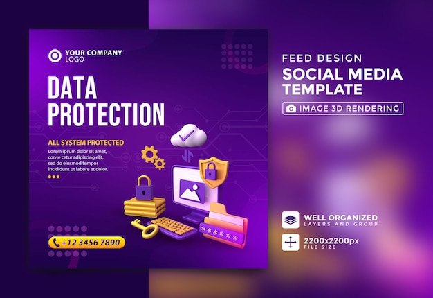 PSD publicación de instagram de protección de datos de diseño 3d